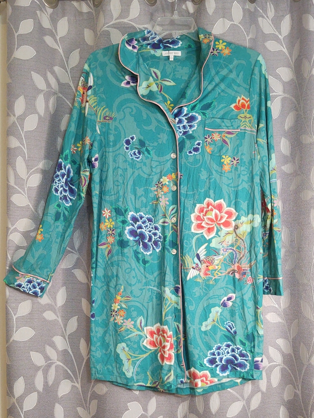 Johnny Was Teal Floral Pajama Shirt size L